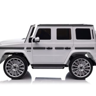 Mercedes-Benz G500 12v, asiento cuero, neumáticos de goma, 4 motores, BLANCO INDA399-AC-RA-WT